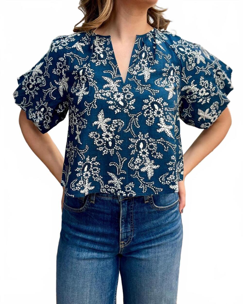 NEW THE GREAT. the blythe top in indba indigo bandana